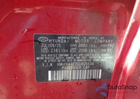 2016 Hyundai Elantra Value Edition from USA, damaged, VIN KMHDH4AE0GU605534